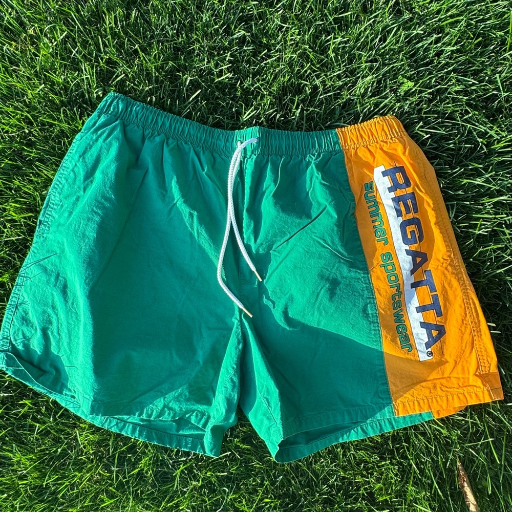 Vintage 90s Regatta Colorblock Sailing Swim Shorts‎ Mens L Green Yellow Coastal